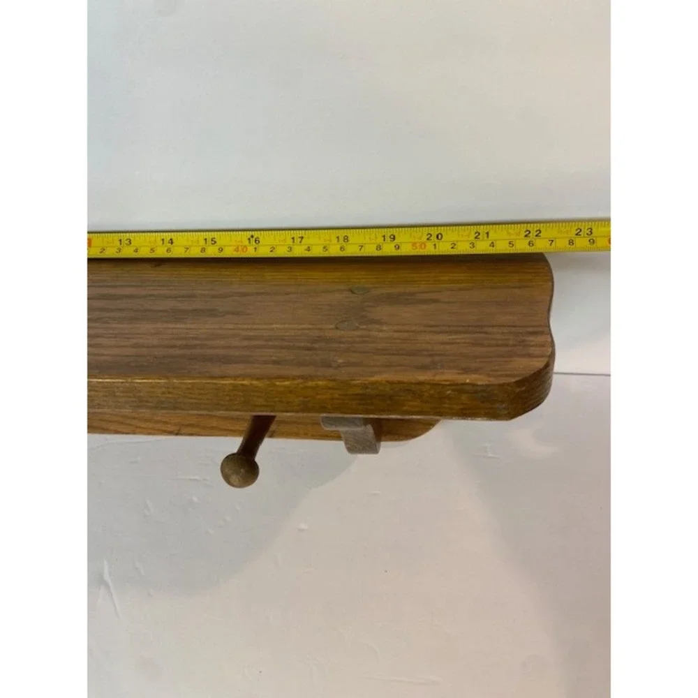 Vintage Wooden Heart Cutout Wall Shelf with Hanging Pegs Medium Oak Cottagecore